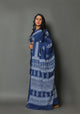 Blue Butta & Border Block Print Cotton Saree with Blouse Piece