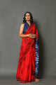 Red Block Butta Print Mul Cotton Saree with Blouse Piece