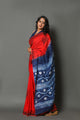 Red Block Butta Print Mul Cotton Saree with Blouse Piece
