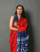 Red Block Butta Print Mul Cotton Saree with Blouse Piece