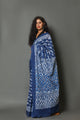 Indigo Bird Pair Block Print Cotton Saree with Blouse Piece