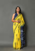 Yellow Block Butta Print Cotton Saree with Blouse Piece