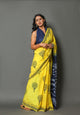 Yellow Block Butta Print Cotton Saree with Blouse Piece