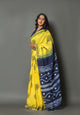 Yellow Block Butta Print Cotton Saree with Blouse Piece