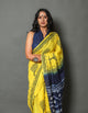 Yellow Block Butta Print Cotton Saree with Blouse Piece