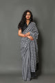Black Tringle Print Cotton Saree with unstitched Blouse