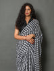 Black Tringle Print Cotton Saree with unstitched Blouse
