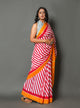 Pink Strip Printed Cotton Saree with Blouse Piece