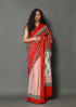 Red Polka Dot and Butti Block Print Cotton Saree with Blouse Piece