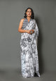 Black & White Batik Print Cotton Saree with Blouse Piece
