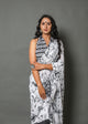 Black & White Batik Print Cotton Saree with Blouse Piece