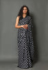 Black Polka Dot Block Print Cotton Saree with Blouse Piece