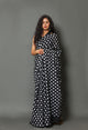 Black Polka Dot Block Print Cotton Saree with Blouse Piece