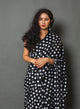 Black Polka Dot Block Print Cotton Saree with Blouse Piece