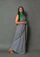 Black Zikzak Printed Cotton Saree with Blouse Piece