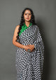 Black Zikzak Printed Cotton Saree with Blouse Piece