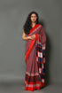 Red & Blue Checks Printed Cotton Saree with Blouse Piece