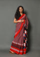 Red & Blue Checks Printed Cotton Saree with Blouse Piece