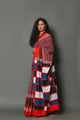 Red & Blue Checks Printed Cotton Saree with Blouse Piece