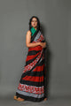 Red & Black Block Printed Cotton Saree with Unstitched Blouse