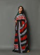 Red & Black Block Printed Cotton Saree with Unstitched Blouse