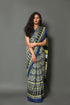 Blue & Yellow Block Print Cotton Saree with Blouse Piece