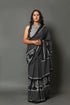 Black Block Printed Cotton Sari with Blouse Piece