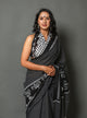 Black Block Printed Cotton Sari with Blouse Piece