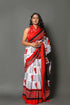 White & Red Mantra Printed Cotton Saree with Blouse Piece