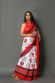 White & Red Mantra Printed Cotton Saree with Blouse Piece