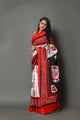 White & Red Mantra Printed Cotton Saree with Blouse Piece