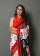 White & Red Mantra Printed Cotton Saree with Blouse Piece