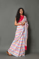 Multicolor Strip Printed Cotton Saree with Blouse
