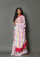 Multicolor Strip Printed Cotton Saree with Blouse