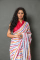 Multicolor Strip Printed Cotton Saree with Blouse