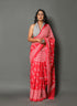 Pink Dragon Fly Block Print Cotton Saree with Blouse Piece