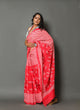 Pink Dragon Fly Block Print Cotton Saree with Blouse Piece