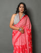 Pink Dragon Fly Block Print Cotton Saree with Blouse Piece