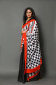 Black solid, Stripes, Box Printed Cotton Saree with Blouse Piece