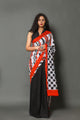 Black solid, Stripes, Box Printed Cotton Saree with Blouse Piece