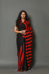 Red Black Solid or Strips mombatic  Print Cotton Saree with Blouse Piece