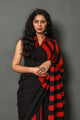 Red Black Solid or Strips mombatic  Print Cotton Saree with Blouse Piece