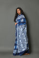 Blue Bycyle Block Print Cotton Saree with Blouse Piece