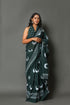 Bottle Green Moon Block Print Cotton Saree with Blouse Piece