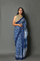 Blue & White Strips Printed  Cotton Saree with Blouse Piece