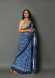 Blue & White Strips Printed  Cotton Saree with Blouse Piece