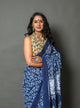 Blue & White Strips Printed  Cotton Saree with Blouse Piece