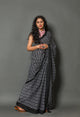 Black Polka Dot & Lining Print Cotton Sari with Blouse Piece