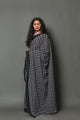 Black Polka Dot & Lining Print Cotton Sari with Blouse Piece