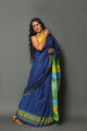 Blue Batik Print Cotton Saree with Unstitched Blouse